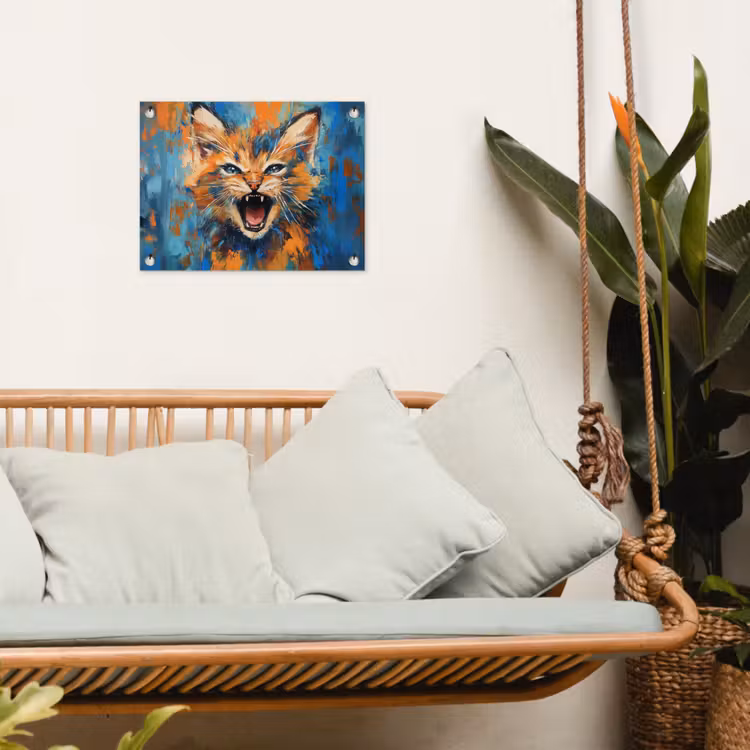 Tuinposter - Kat - Kleurrijk - Oranje - Blauw — 5