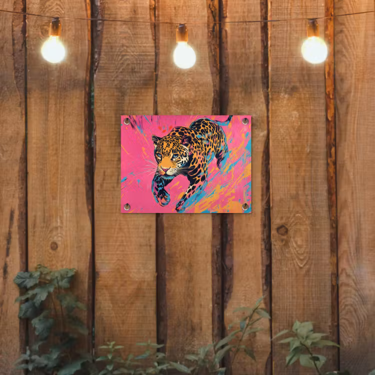 Tuinposter - Luipaard - Roze - Oranje - Blauw - Verf — 2