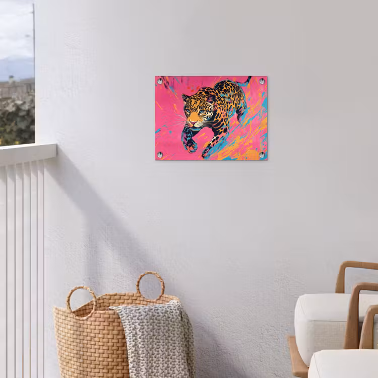Tuinposter - Luipaard - Roze - Oranje - Blauw - Verf — 3