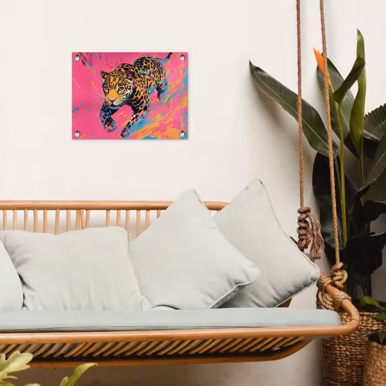 Tuinposter - Luipaard - Roze - Oranje - Blauw - Verf — 5