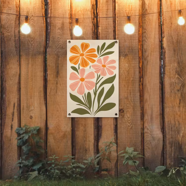 Tuinposter - Minimalistisch - Bloemen - Bladeren - Roze — 2