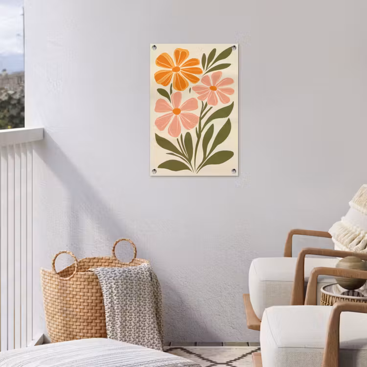 Tuinposter - Minimalistisch - Bloemen - Bladeren - Roze — 3