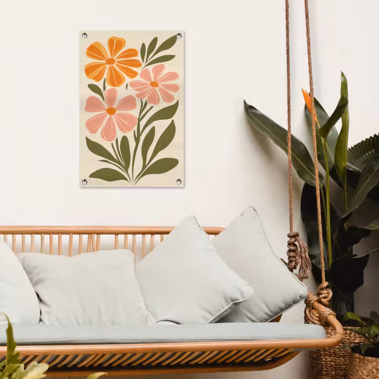 Tuinposter - Minimalistisch - Bloemen - Bladeren - Roze — 5