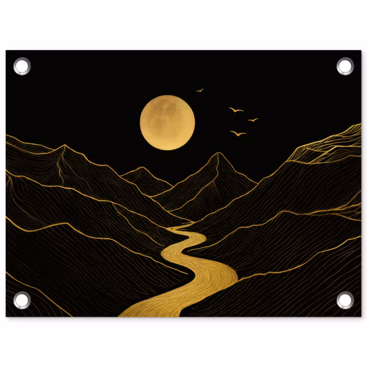 Tuinposter - Rivier - Goud - Maan - Vogels — 1