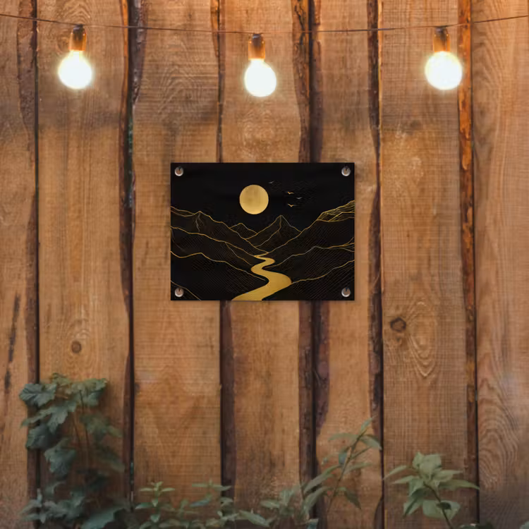 Tuinposter - Rivier - Goud - Maan - Vogels — 2