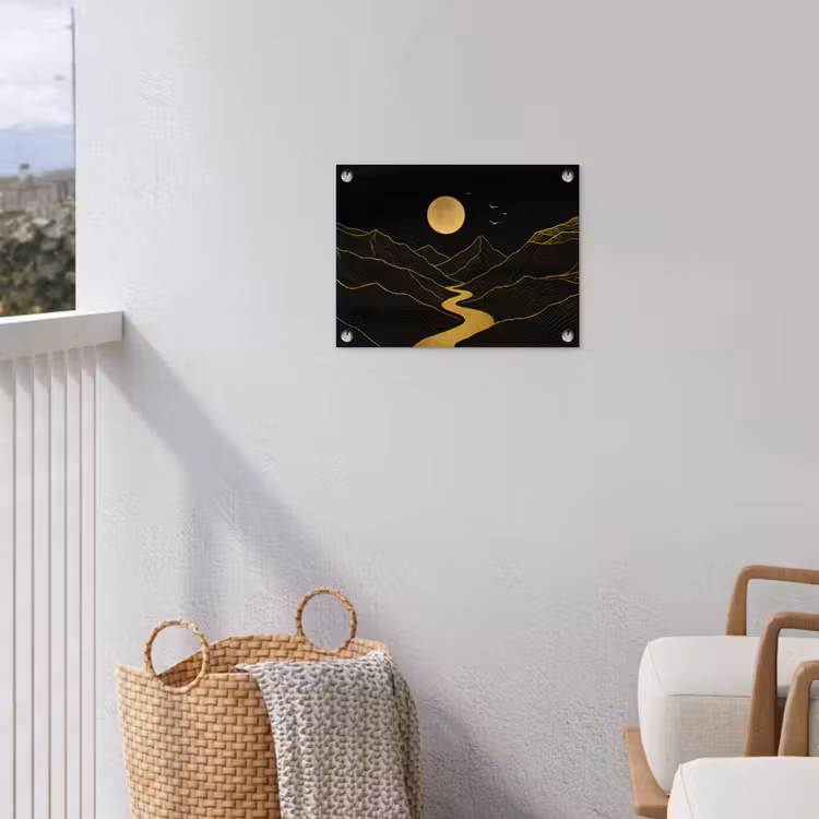 Tuinposter - Rivier - Goud - Maan - Vogels — 3