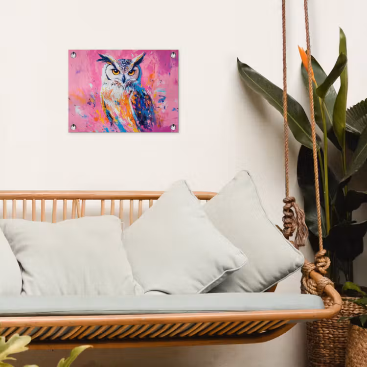 Tuinposter - Uil - Roze - Blauw - Verf - Abstract — 5