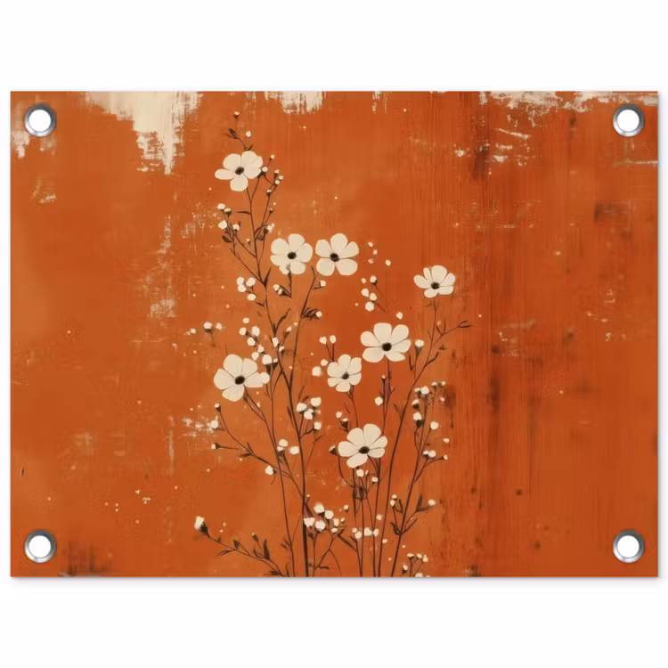 Tuinposter - Bloemen - Wit - Subtiel - Roestkleur — 1