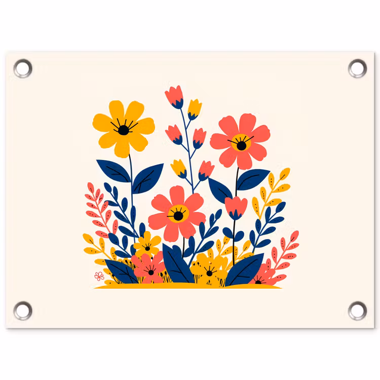 Tuinposter - Illustratie - Bloemen - Bladeren - Roze — 1