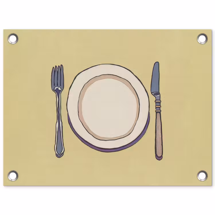 Tuinposter - Illustratie - Bord - Bestek - Beige — 1