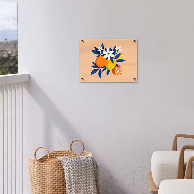 Tuinposter - Illustratie - Sinaasappels - Donkerblauw - Bloemen — 3