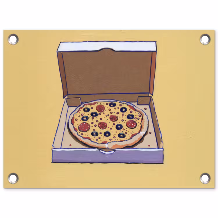 Tuinposter - Pizza - Doos - Salami - Illustratie — 1