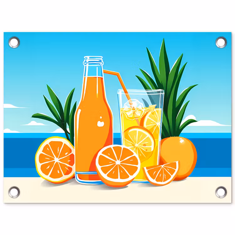 Tuinposter - Sinaasappels - Ijsblokjes - Zee - Illustratie — 1