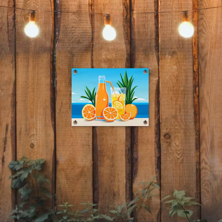 Tuinposter - Sinaasappels - Ijsblokjes - Zee - Illustratie — 2