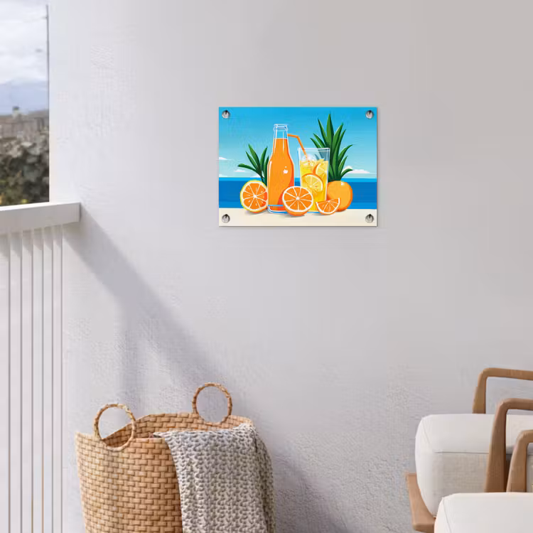 Tuinposter - Sinaasappels - Ijsblokjes - Zee - Illustratie — 3