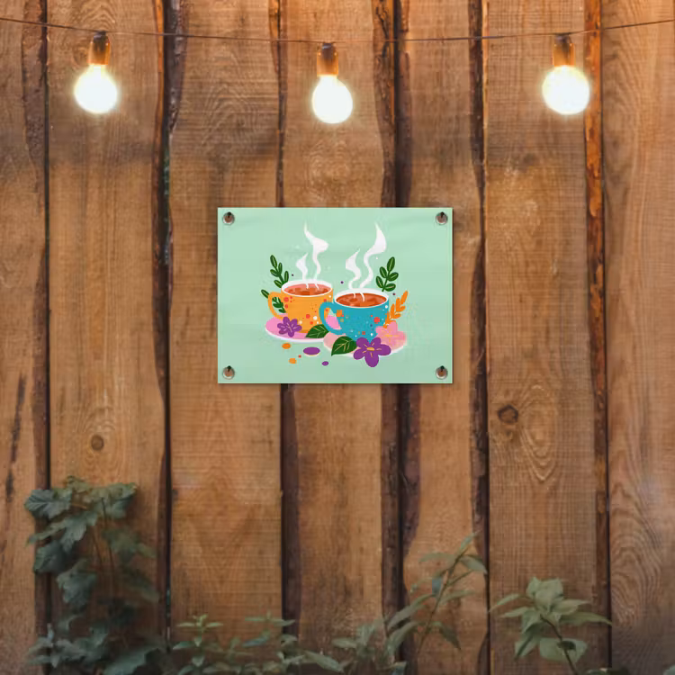 Tuinposter - Thee - Illustratie - Kopjes - Bloemen — 2