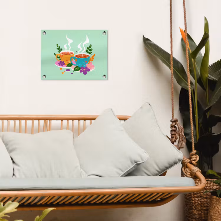 Tuinposter - Thee - Illustratie - Kopjes - Bloemen — 5