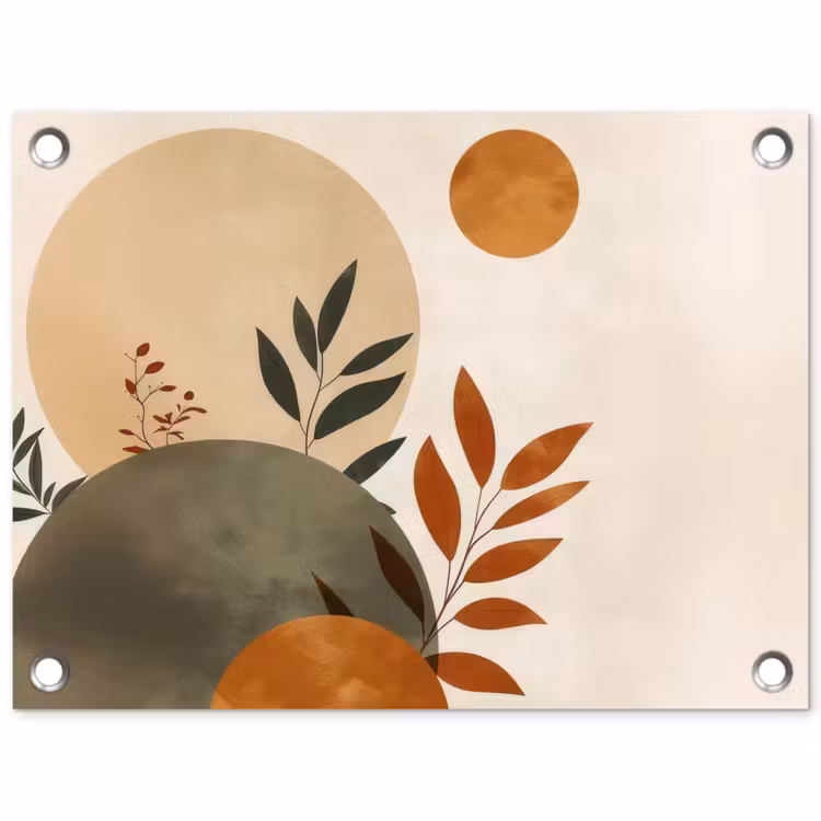 Tuinposter - Vormen - Rond - Bladeren - Beige — 1