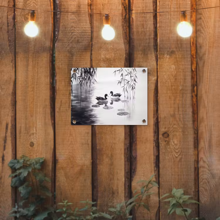 Tuinposter - Eenden - Waterlelies - Riet - Zwart — 2