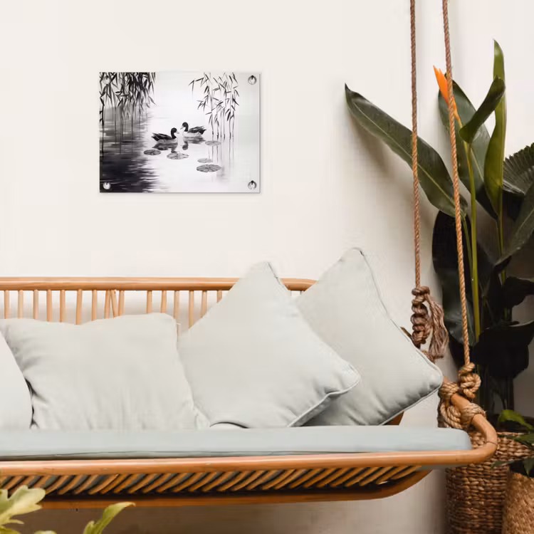 Tuinposter - Eenden - Waterlelies - Riet - Zwart — 5