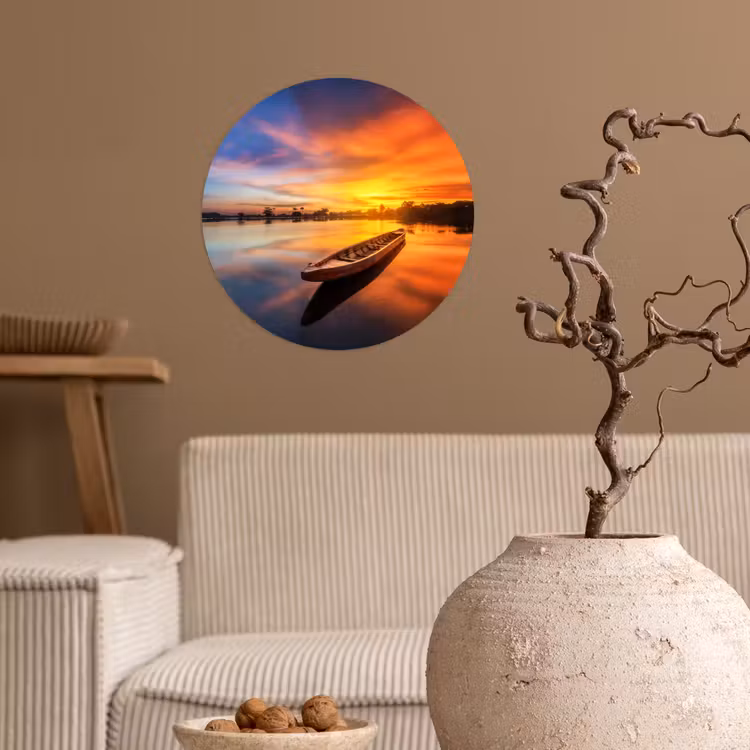 Behangcirkel - Boot - Water - Zonsondergang - Oranje - Water — 2