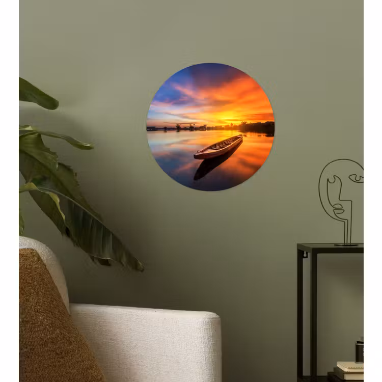 Behangcirkel - Boot - Water - Zonsondergang - Oranje - Water — 3