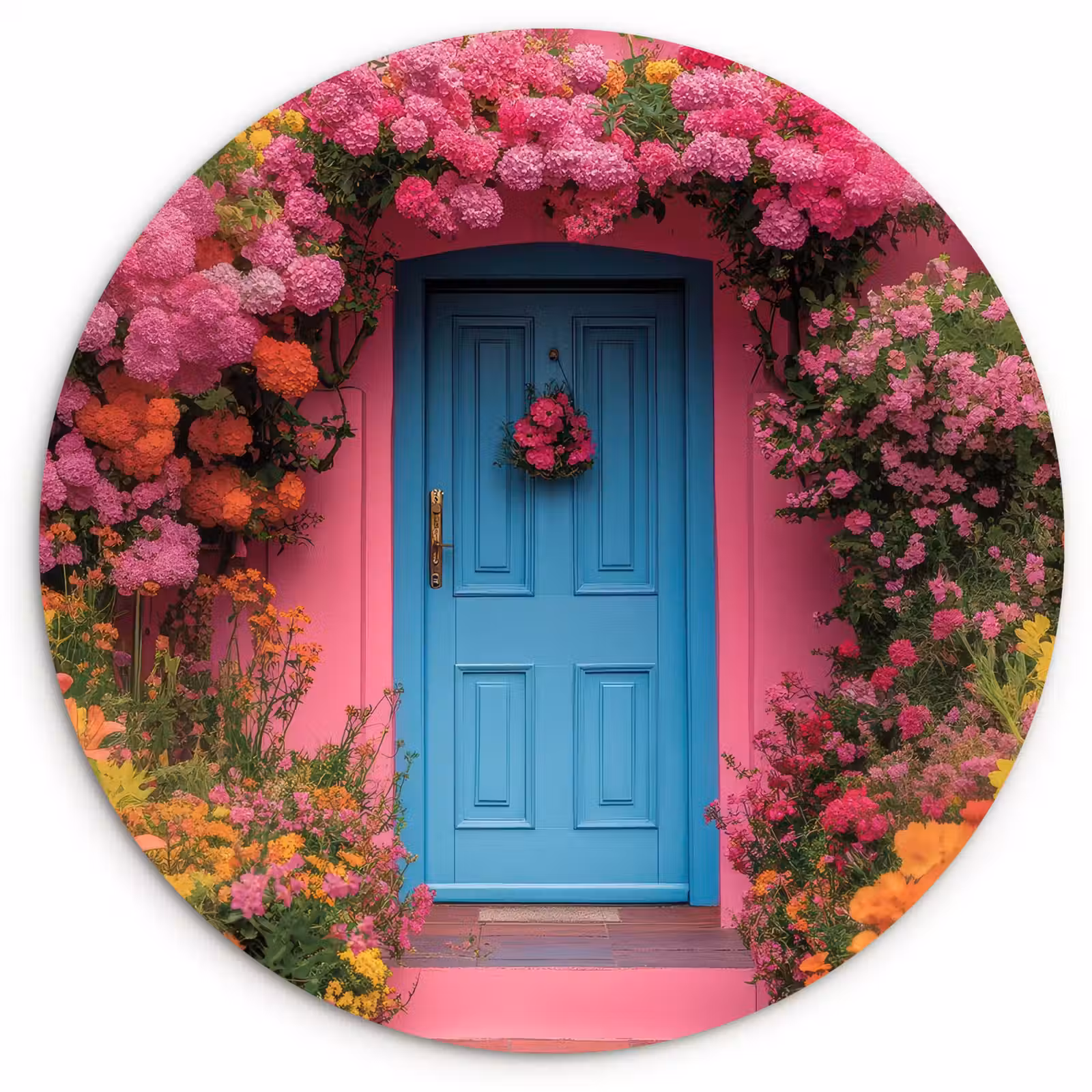 Muurcirkel glas - Bloemen - Deur - Roze — 1