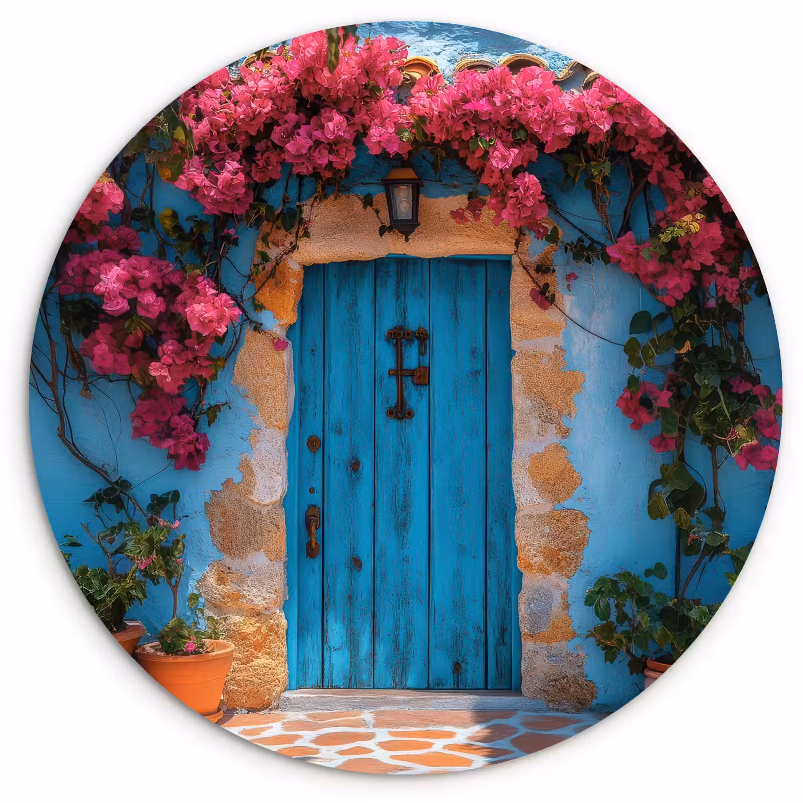 Muurcirkel glas - Deur - Hout - Bloemen - Blauw — 1