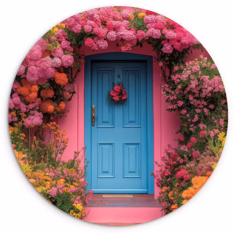 Muurcirkel glas - Bloemen - Deur - Roze — 1