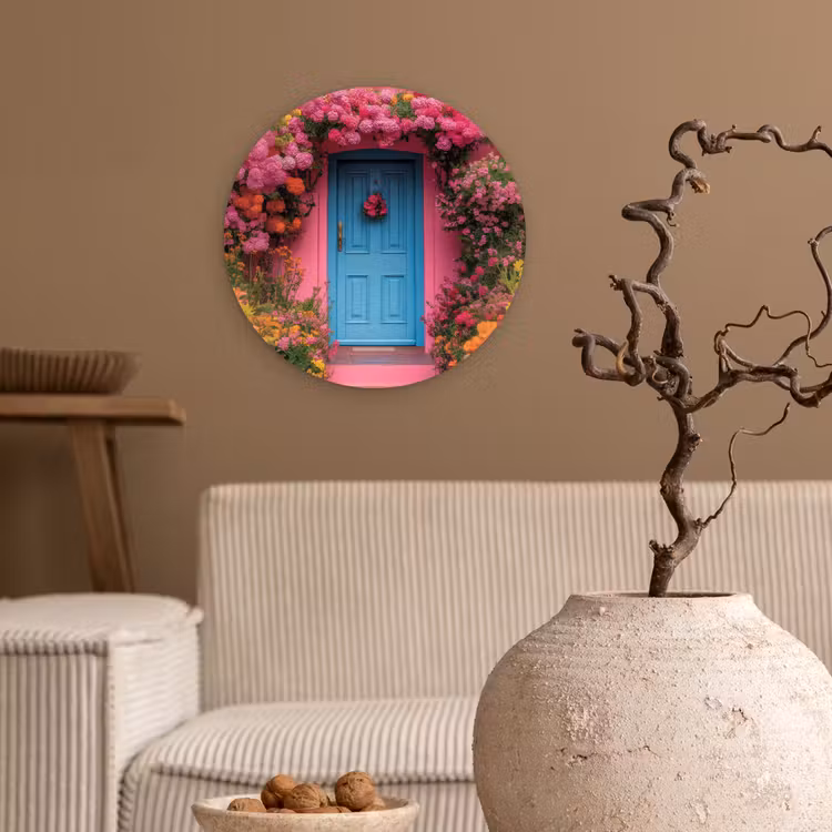 Muurcirkel glas - Bloemen - Deur - Roze — 2