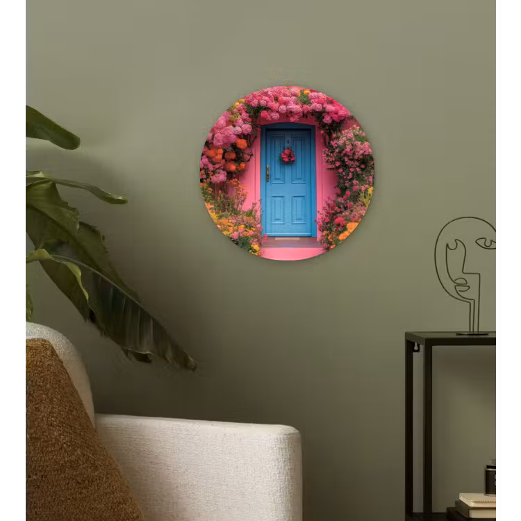 Muurcirkel glas - Bloemen - Deur - Roze — 3