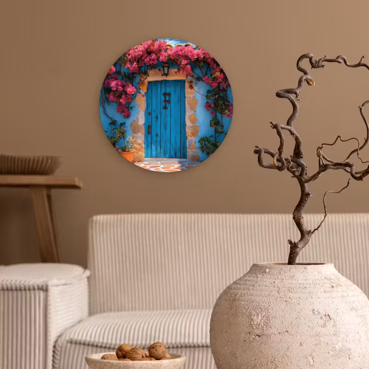 Muurcirkel glas - Deur - Hout - Bloemen - Blauw — 2