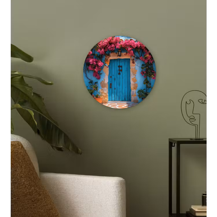 Muurcirkel glas - Deur - Hout - Bloemen - Blauw — 3