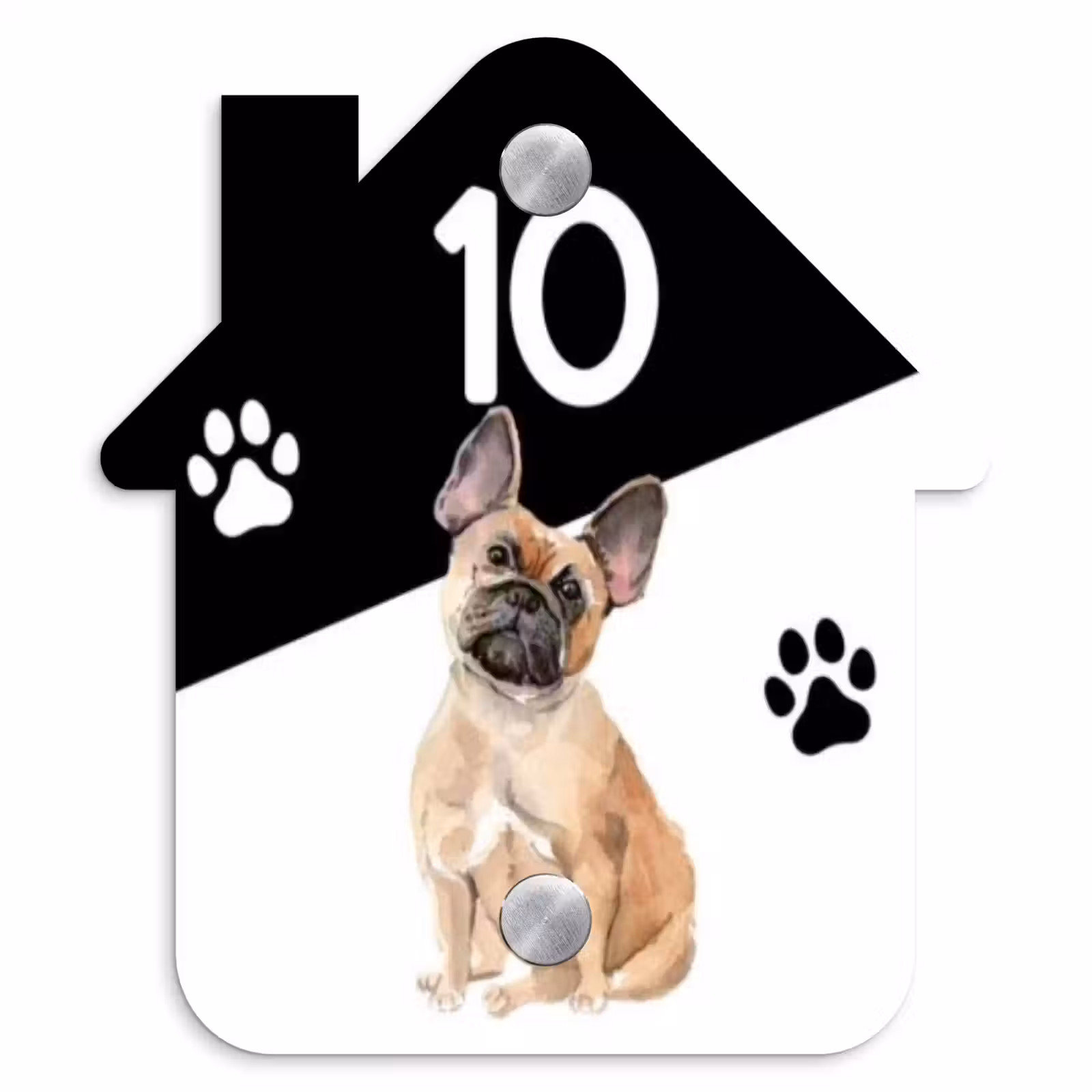 Naambordje voordeur - Huisjesvorm - Zwart wit - Huisdier - Franse bulldog — 1