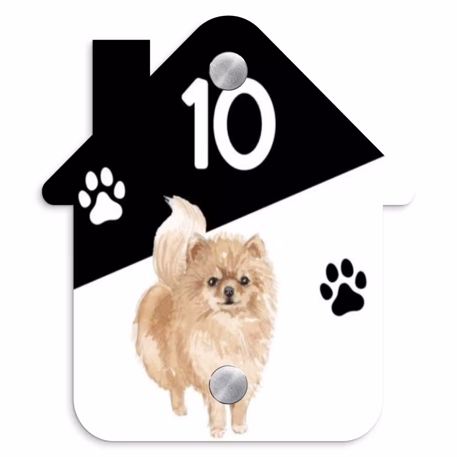 Naambordje voordeur - Huisjesvorm - Zwart wit - Huisdier - Pomeranian — 1