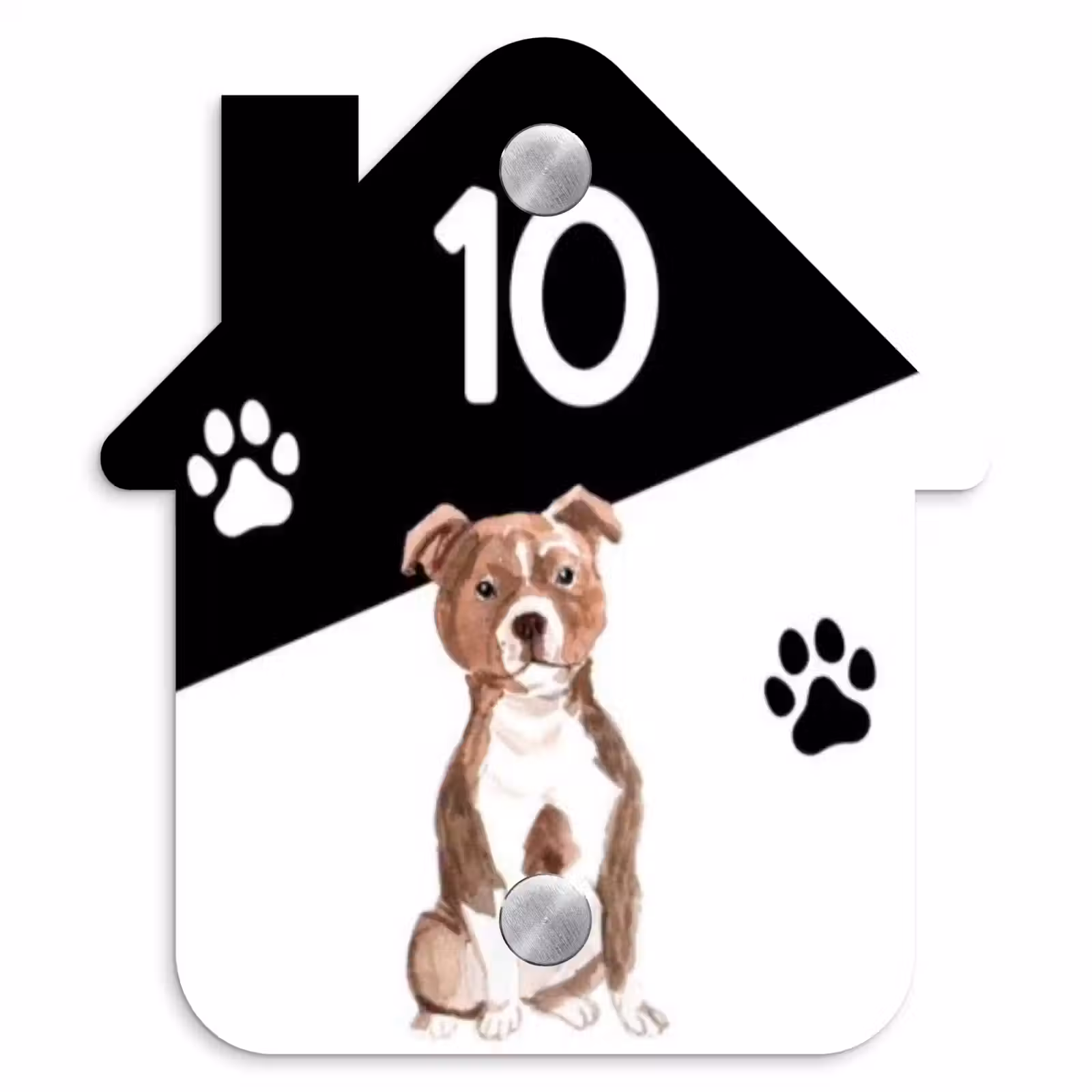 Naambordje voordeur - Huisjesvorm - Zwart wit - Huisdier - Staffordshire bullterriër — 1