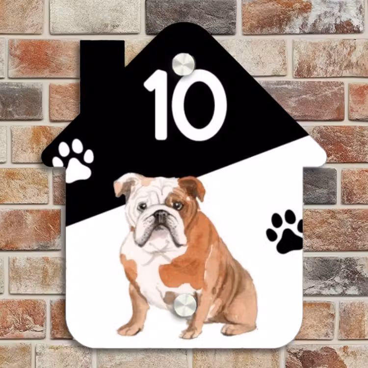 Naambordje voordeur - Huisjesvorm - Zwart wit - Huisdier - Engelse bulldog — 4