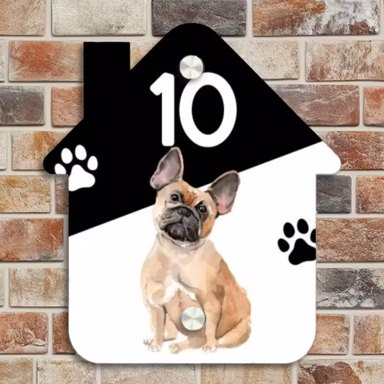 Naambordje voordeur - Huisjesvorm - Zwart wit - Huisdier - Franse bulldog — 4