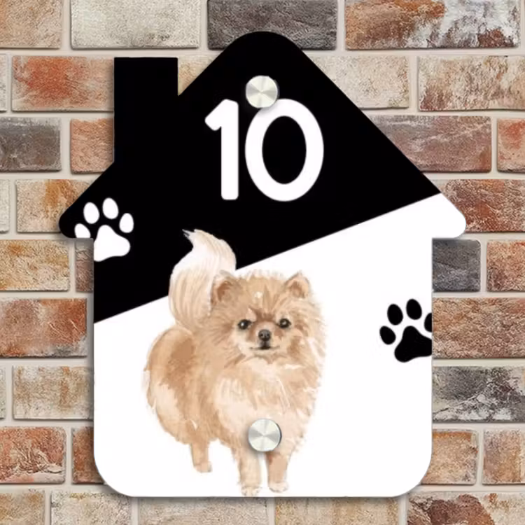 Naambordje voordeur - Huisjesvorm - Zwart wit - Huisdier - Pomeranian — 4