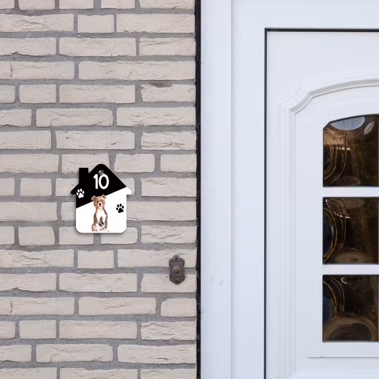 Naambordje voordeur - Huisjesvorm - Zwart wit - Huisdier - Staffordshire bullterriër — 2