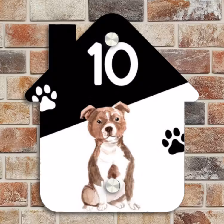 Naambordje voordeur - Huisjesvorm - Zwart wit - Huisdier - Staffordshire bullterriër — 4