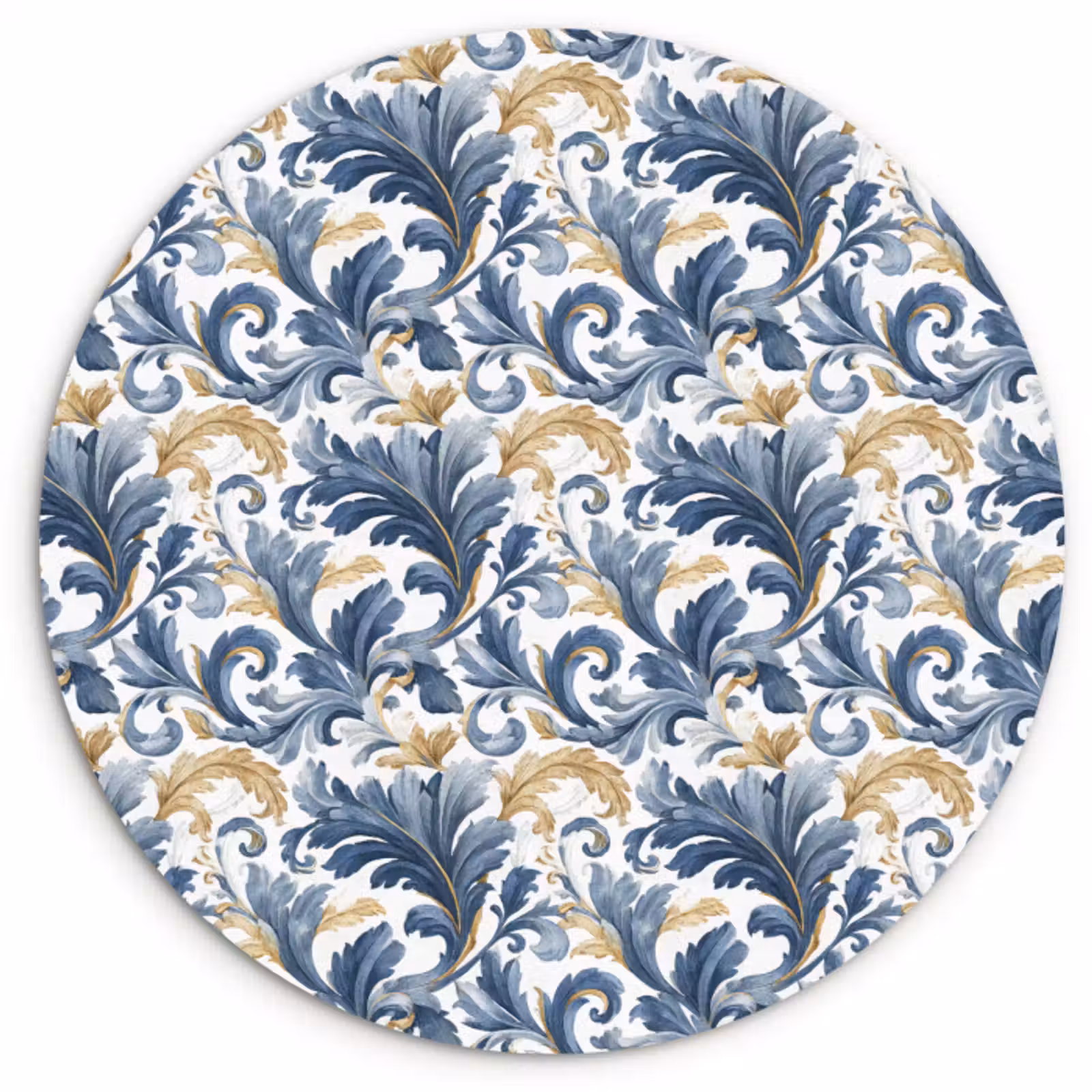Muurcirkel glas - Bloem - Blauw - Goud - Patroon — 1