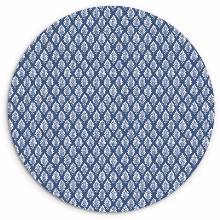Muurcirkel glas - Bladeren - Wit - Blauw - Patroon — 1