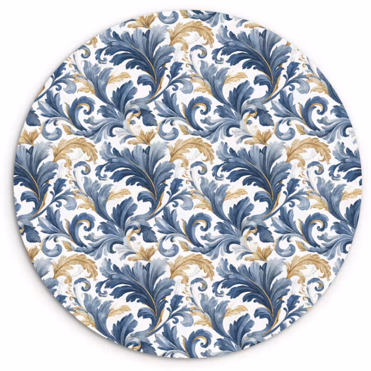 Muurcirkel glas - Bloem - Blauw - Goud - Patroon — 1