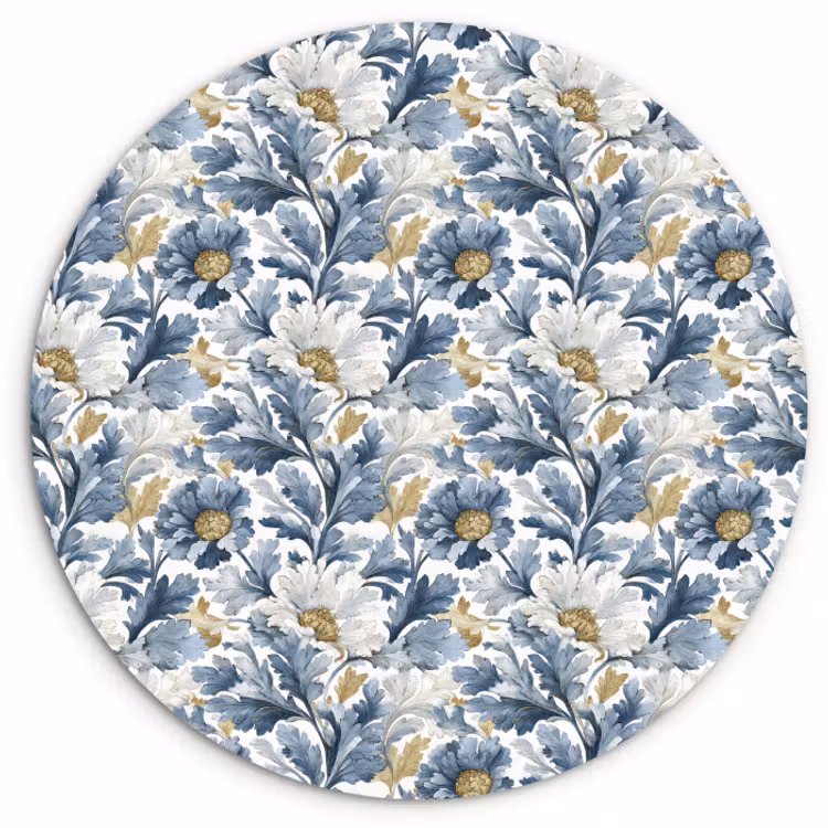 Muurcirkel glas - Bloemen - Wit - Blauw — 1