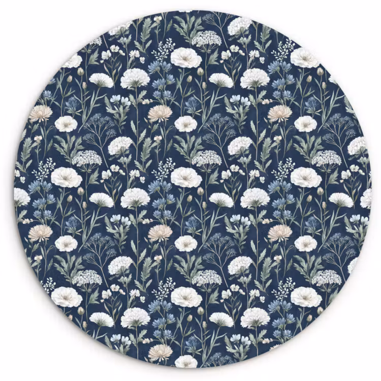 Muurcirkel glas - Patroon - Bloemen - Wit - Blauw — 1