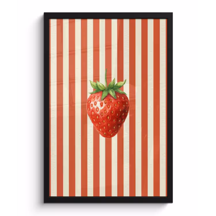 Poster met lijst - Aardbei - Strepen - Rood — 1
