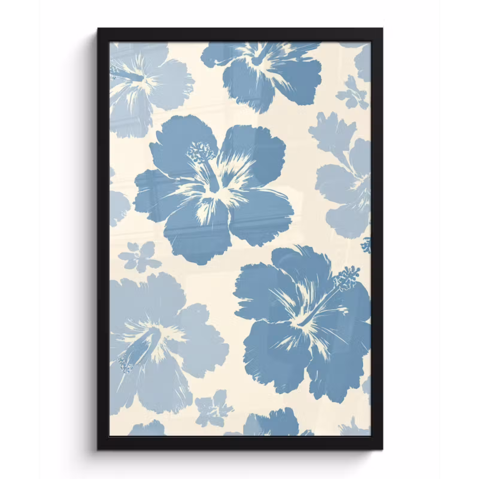 Poster met lijst - Hibiscusbloemen - Blauw - Patroon - Tropisch — 1