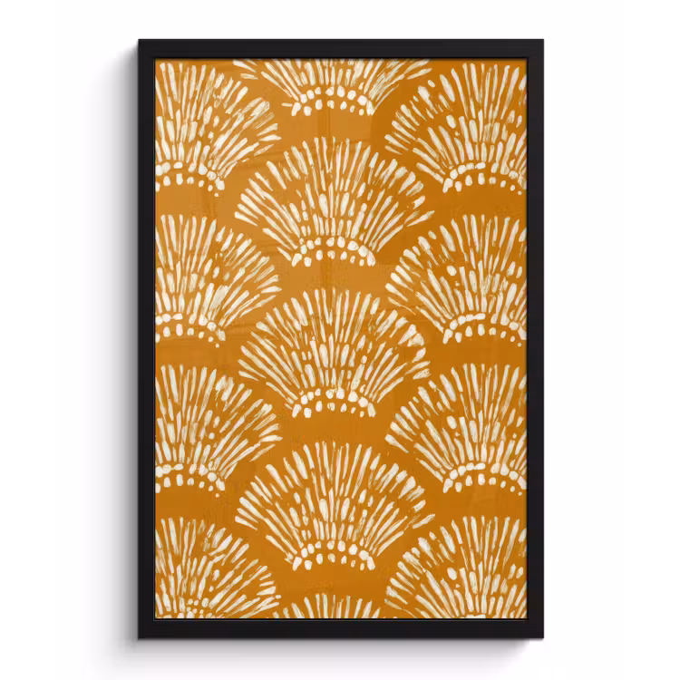 Poster met lijst - Waaierachtige motieven - Geel - Vintage — 1