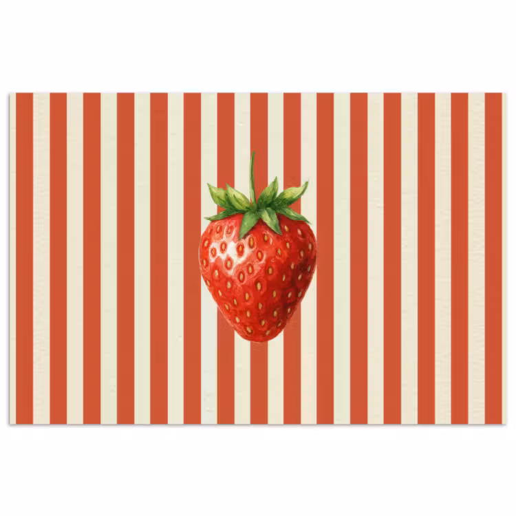 Poster – Aardbei - Strepen - Rood — 1